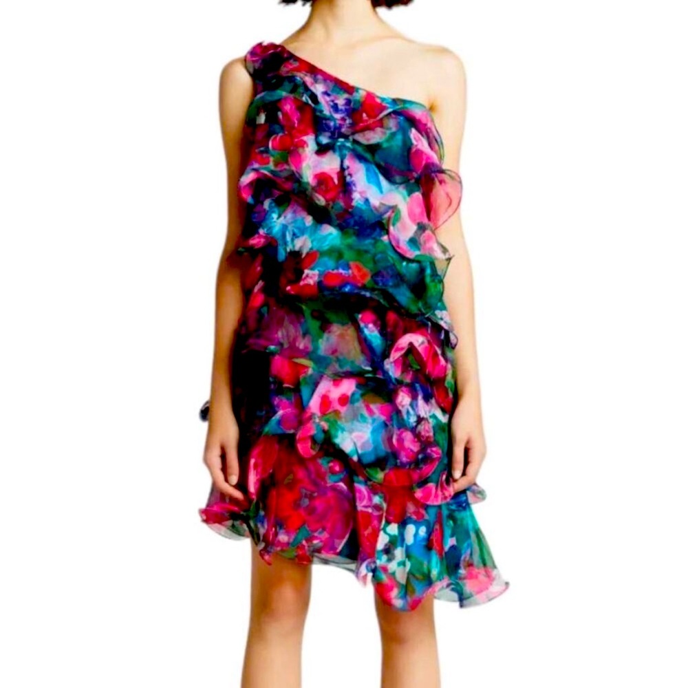 Marchesa Notte dress Ruffle Tiered one shoulder cocktail size 16 NWT